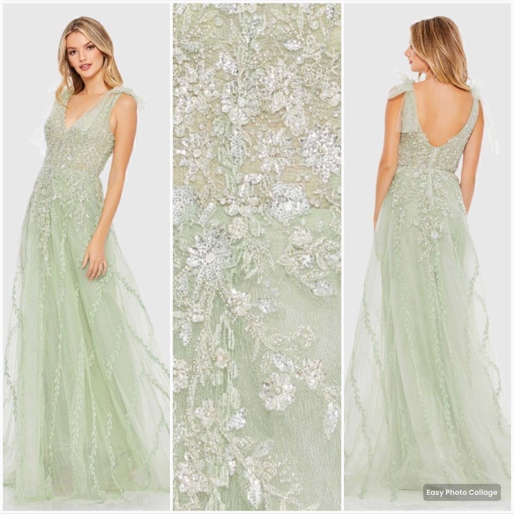 Mac Duggal 20313 Womens Embellished Mesh Gown Dress Sage